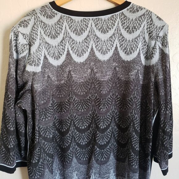 Ming Wang Knit 3/4 Sleeve Cardigan Blue/Grey/Black Size Women's 1X Clasp Artsy - Picture 9 of 12